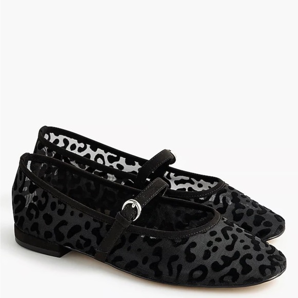 J. Crew Shoes - J.Crew Leopard Mesh Mary Jane Ballet Flats – Black – NWOB